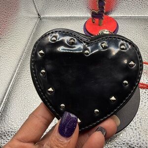 Coach Black Patent Leather Heart Coin Purse – Studded | Key Ring